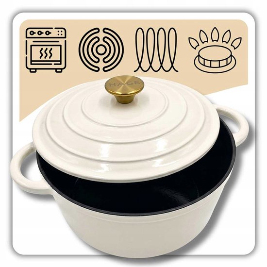 HAGE Gietijzeren Emaille Pan 26 cm 5L Crème