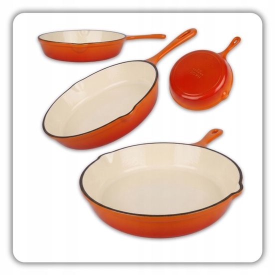 Hage - Koekenpan - Geëmailleerde Gietijzeren Koekenpan - Cast Iron Frying Pan - Geschikt voor Inductie, Gas & Oven - Ø20 x 4,5 cm - Oranje