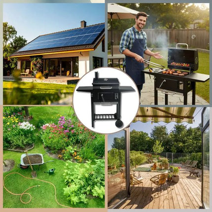 Klausberg Houtskoolbarbecue met Deksel en Thermometer - 42 x 30 cm - Verrijdbare BBQ met Zijtafels