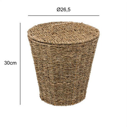 2-Delige - Reed Opbergmandenset - Afvalbak - Gevlochten Rieten Opbergmand met Deksel - Decoratieve Opbergbox - Boho Woonaccessoires - 9 Liters - 26 x 26 x 30 cm - Bruin