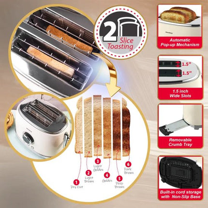 Klausberg - Broodrooster - Keuken Toaster - Toaster met LED Display en 6 Standen - Brede Sleuven Broodrooster - 2 Sneden - Retro Design - Ontdooifunctie & Opwarmfunctie - 850W - ca. 28.5 x 18.5 x 20 cm - Beige