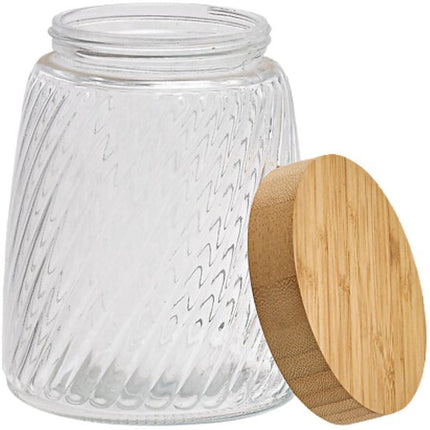 Voorraadpot Food Essentials Ventura - keuken - ribbel glas / bamboe - 1.3 liter - luchtdichte draaideksel - bewaarpotten - opslagpotten