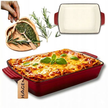 Hage - Gietijzeren Ovenschaal - Ovenschaal - Geëmailleerde Bakvorm - Voor Ovengerechten, Vlees, Taart en Ovenschotels - 3.5 Liters - 32 x 23.5 x 6 cm - Rood