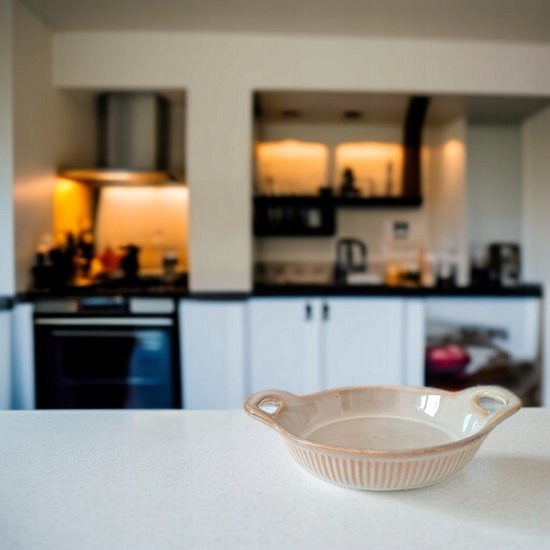 Keramische ovenschaal rond met handgrepen, 900 ml, Ø22 cm, lichtbruin
