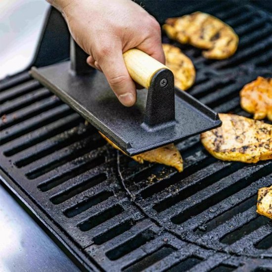 Kinghoff KH-1758 gietijzeren hamburgerpers – houten handgreep, 21 cm – foto 6