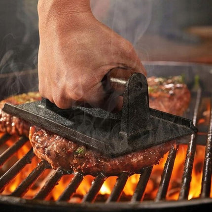 Hage - Hamburgerpers - Gietijzeren Burger Press - Smash Burger Press - Hamburgerpers met Houten Handgreep - Voor BBQ, Grill & Koekenpan - 20 x 10 cm - Zwart