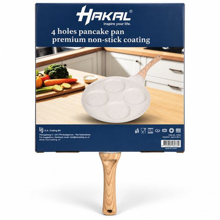 Hakal Pannenkoekenpan met 4 kop - Vakken – Ø26 cm – Anti-aanbaklaag – Pancake & Eierpan – Houtlook Handgreep – Crème