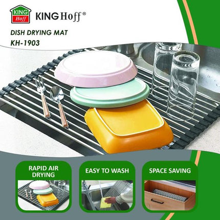 KINGHOFF Afwasdroogmat - Opvouwbare Droogmat 45x32 cm - Roestvrij Staal met Antislip Laag - Beschermt Aanrechtblad
