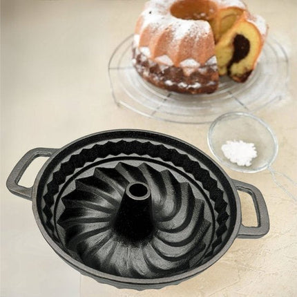 Hage - Tulband - Gietijzeren Cakevorm - Diepe Bakvorm - Voor Cake, Tulband, Brood & Paté - Oven & Grill - Stevig Gietijzer - 3 Liters - 35 x 27.5 x 10.5 cm - Zwart