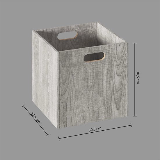 5Five Aufbewahrungskorb / Regalkorb - Grau gewaschen - 31 x 31 x 31 cm - 29 Liter - Fächerregalkörbe - Holz - Zusammenklappbar - Kisten