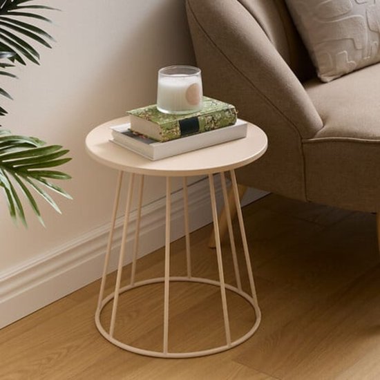 Salontafel en bijzettafel latte Ø 38 cm metaal beige rond compact
