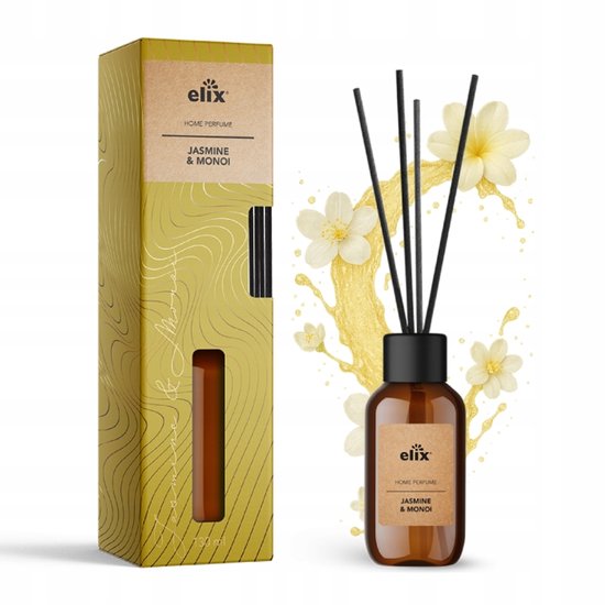 Elix geurstokjes Jasmine & Monoi – reed diffuser met bloemengeur, 125 ml