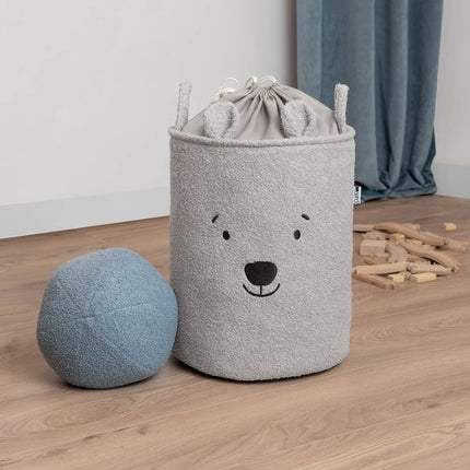 SIPO Speelgoedmand - Premium Bouclé-Editie - Opbergbak - Opbergmand - Met Drawstring Sluiting - Set van 2 - Bruine Beer & Grijze Beer Design - Voor Speelgoed - Kleding - Textiel - XL - 43 Liters - 35 x 35 x 45 cm - Bruin & Grijs