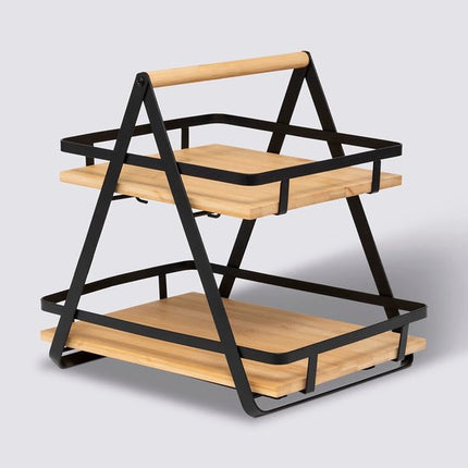5Five Keuken/aanrecht rekje - metaal/bamboe hout - 30 x 22 x 29 cm - keuken organizer - naturel/zwart - 2 laags