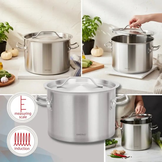 Kochtopf - Großer Suppentopf - Suppentopf mit Deckel - für Suppe, Pasta & Eintöpfe - Induktionsgeeignet - 9L - Edelstahl - Ø25 x 18 cm - Silber