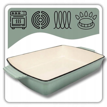 Hage - Bakvorm - Ovenschaal - Gietijzeren Ovenschaal - Emaille Braadslede met Handgrepen - Geschikt voor Inductie, Oven & Alle Warmtebronnen - 3.5 Liter - 32 x 23.5 cm - Pastel Teal