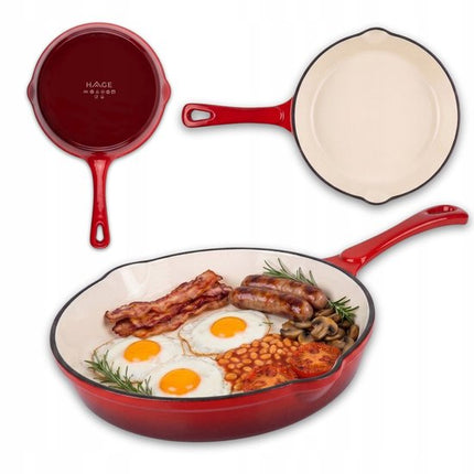 Hage - Koekenpan - Geëmailleerde Gietijzeren Koekenpan - Cast Iron Frying Pan - Geschikt voor Inductie, Gas & Oven - Ø20 x 4.5 cm - Rood
