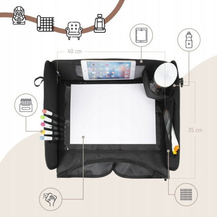 Sipo - Kinder Autostoel Reistafel Opvouwbaar - Auto Organizer voor Kinderen met Tablet Houder 11 inch - Reis Tafel Auto Stoel met Opbergvakken - Universele Car Travel Tray - ca. 40 x 35 x 13 cm - Zwart