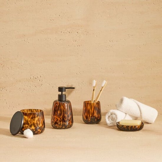 Seifenspender Dotty – 400 ml Glas – Braun Rund mit Pumpe – Seifenpumpe – Handseifenspender – Nachfüllbar – Nachfüllen