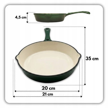 Hage - Koekenpan - Geëmailleerde Gietijzeren Koekenpan - Cast Iron Frying Pan - Geschikt voor Inductie, Gas & Oven - Ø20 x 4.5 cm - Donkergroen