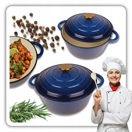 Hage - Braadpan - Geëmailleerde Gietijzeren Braadpan - Casserole - Geschikt voor Inductie, Gas & Oven - Inclusief Pannenonderzetter & Handgreepbeschermers - 5 Liter - Ø26 x 18 cm - Blauw