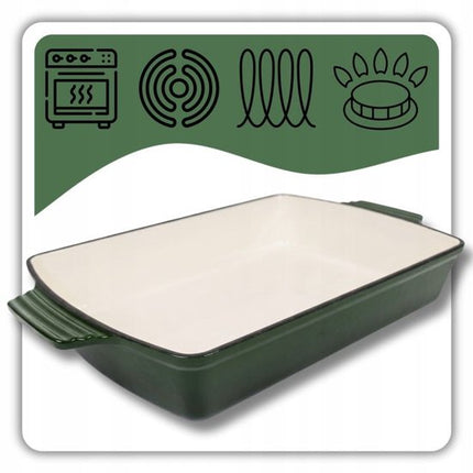 Hage - Gietijzeren Ovenschaal - Ovenschaal - Geëmailleerde Bakvorm - Voor Ovengerechten, Vlees, Taart en Ovenschotels - 3.5 Liters - 32 x 23.5 x 6 cm - Flesgroen