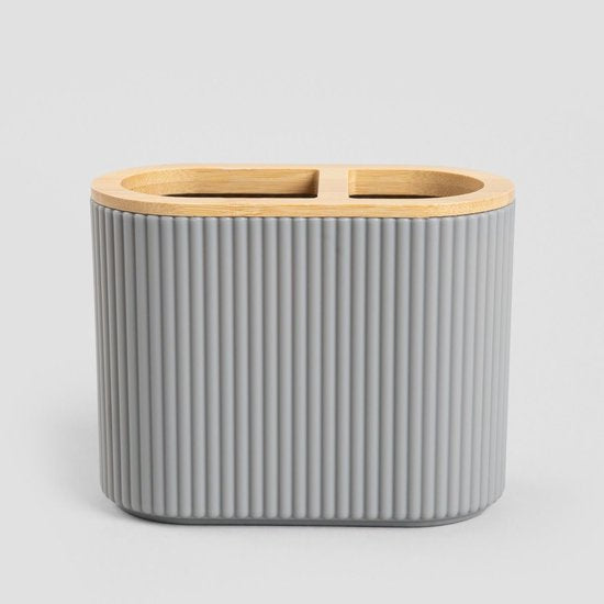 Homla - Loreto Badezimmer-Zubehör-Set - Badezimmer-Accessoire-Set - 5-teilig - Komplettes Badezimmer-Set mit Bambus - Seifenspender - Zahnbürstenhalter - WC-Bürste - Moderne Badezimmer-Accessoires - Grau
