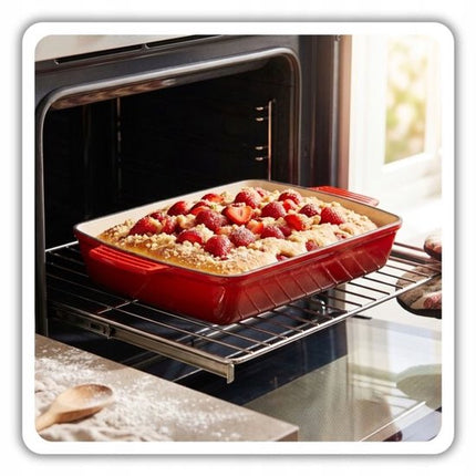 Hage - Gietijzeren Ovenschaal - Ovenschaal - Geëmailleerde Bakvorm - Voor Ovengerechten, Vlees, Taart en Ovenschotels - 3.5 Liters - 32 x 23.5 x 6 cm - Rood