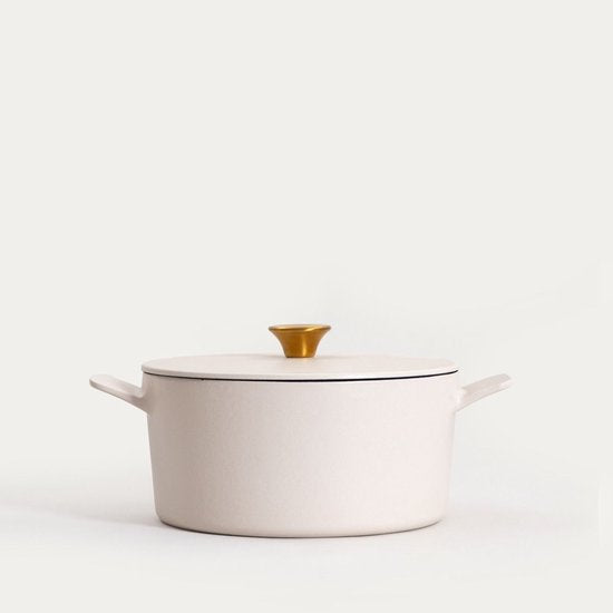 Homla - Andreas Gusseisentopf - Bräter aus Gusseisen - Inklusive Deckel – Geeignet für alle Herdarten & Backofen - 5L - Ø25 x 11,5 cm - Beige Matt