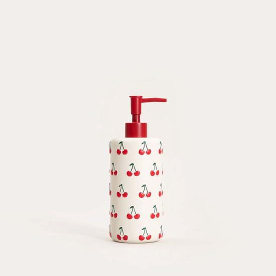Homla zeepdispenser met kersen – polyresin, 540 ml, wit met rood – foto 4