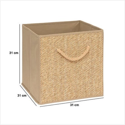 Stemy Opbergbox - Opbergmand met Touwgreep - Opvouwbare Storage Box - Rattan Look Kast Organizer - Decoratieve Opbergmand Doos met Handvat - Multifunctionele Opbergbox - voor Thuis & Woonkamer - Karton - 31 cm - Beige