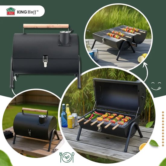 Kinghoff draagbare houtskoolbarbecue met deksel – 41 x 25 x 38 cm, zwart – foto 7