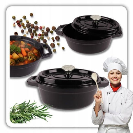 Hage - Gietijzeren Braadpan - Braadpan - Cast Iron Casserole met Deksel - Geëmailleerd - Geschikt voor Inductie & Oven - 2.85 Liter - 25.5 x 19.5 x 12.5 cm - Zwart