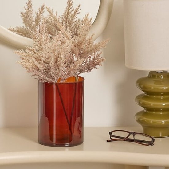 Lidy Vaas - Glazen Vaas - Set van 2 - Decoratieve Bloemenvaas - Ø14 x 20 cm - Amber Bruin