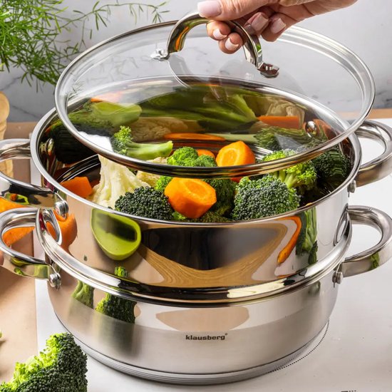 Klausberg stoompan rvs 3-delig, Ø 24 cm – stoominzet en glazen deksel, 3,5 l – foto 4