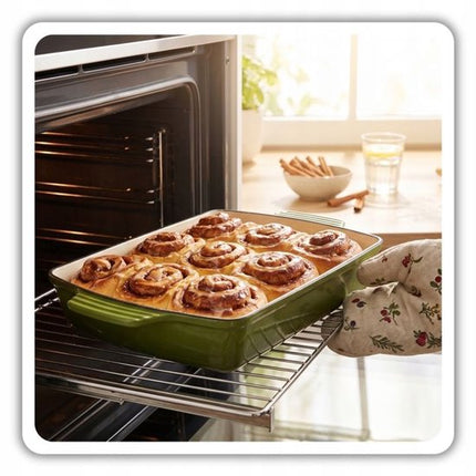 Hage - Bakvorm - Ovenschaal - Gietijzeren Ovenschaal - Emaille Braadslede met Handgrepen - Geschikt voor Inductie, Oven & Alle Warmtebronnen - 3.5 Liter - 32 x 23.5 cm - Olijfgroen