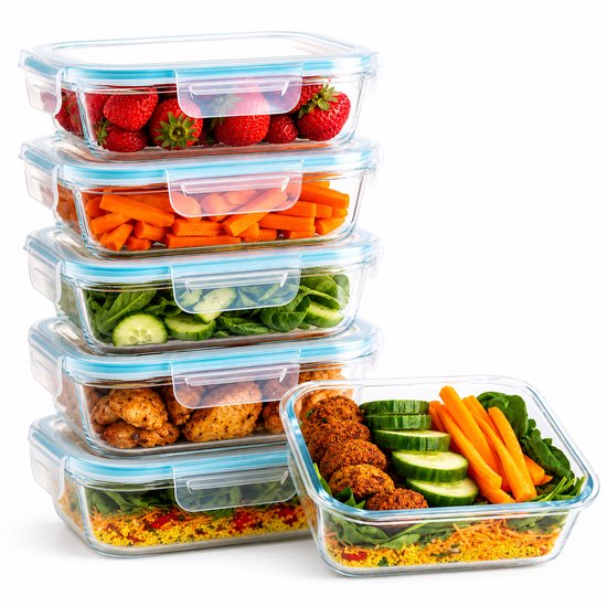 Vershoudbakjes Glas Set van 4 - Meal Prep Bakjes 1L - Glazen Diepvriesbakjes met Deksel - Lunchbox Glas