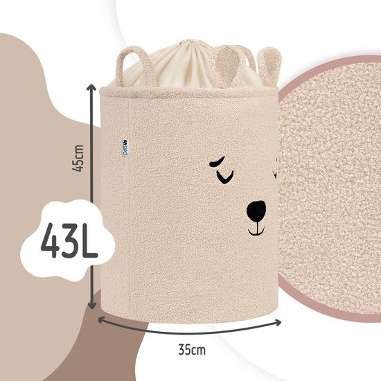 SIPO Spielzeugkörbe Bouclé – 2er-Set – Bär/Katze Design – 43 L – Beige/Rosa