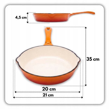 Hage - Koekenpan - Geëmailleerde Gietijzeren Koekenpan - Cast Iron Frying Pan - Geschikt voor Inductie, Gas & Oven - Ø20 x 4.5 cm - Oranje