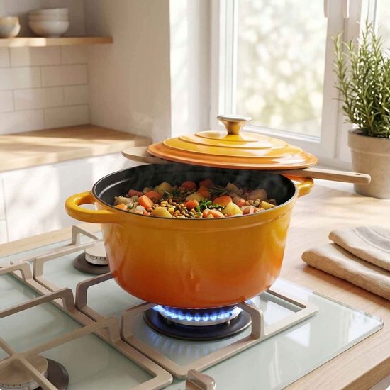 Emalieren Gietijzeren Pan 24 cm 4L Hage Mosterdgeel