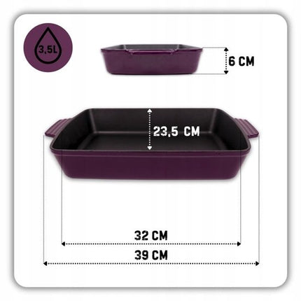 Hage - Bakvorm - Ovenschaal - Gietijzeren Ovenschaal - Emaille Braadslede met Handgrepen - Geschikt voor Inductie, Oven & Alle Warmtebronnen - 3.5 Liter - 32 x 23.5 cm - Aubergine Kleur