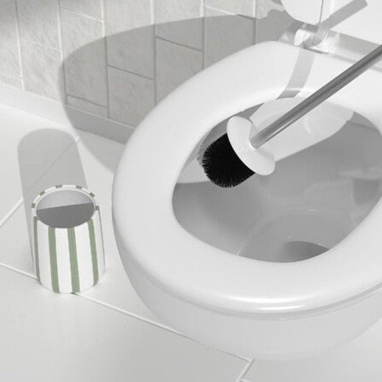 WC-Bürste Strio hoch – 39 cm Keramik Seladongrün – Stilvoll und praktisch – Toilettenbürste – Modern klassisch – Grüne Streifen – Keramisch