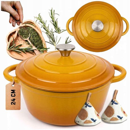 Emalieren Gietijzeren Pan 24cm 4L Hage Mosterdgeel