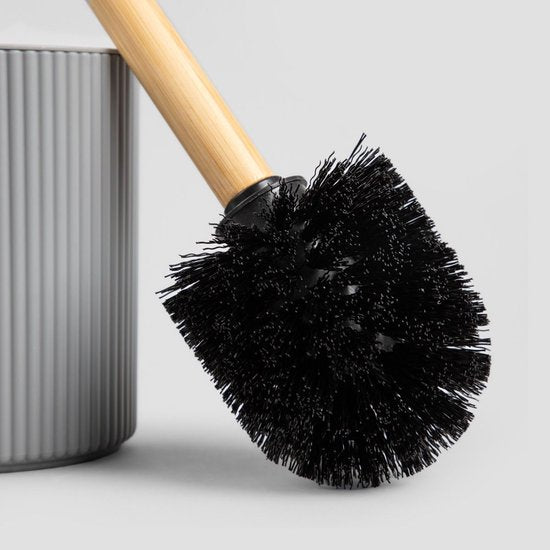 Homla - Loreto Badezimmer-Zubehör-Set - Badezimmer-Accessoire-Set - 5-teilig - Komplettes Badezimmer-Set mit Bambus - Seifenspender - Zahnbürstenhalter - WC-Bürste - Moderne Badezimmer-Accessoires - Grau