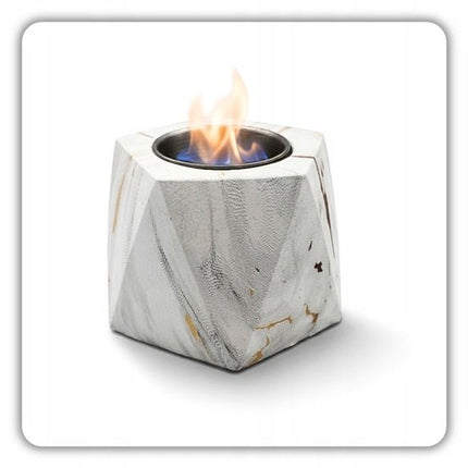 Hage - Tafelhaard - Biohaard - Vrijstaande Bio-Ethanol Tafelhaard - Rookvrije Sfeerhaard voor Binnen & Buiten - Vrijstaand - 13 x 10 cm –- Wit Marmerlook met Gouden Accenten