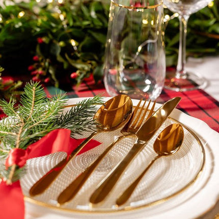 HOMLA - Abele Bestekset - 16-Delig Luxe Bestekset - Iridescent Cutlery Set - Modern Design Tafelbestek - Lepels, Vorken & Messen - RVS - Goud