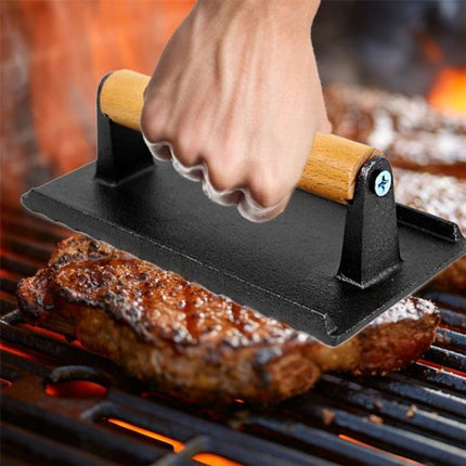 Kinghoff KH-1758 - Gietijzeren Hamburgerpers - Ergonomische Houten Handgreep