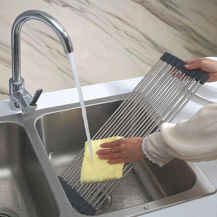 KINGHOFF Afwasdroogmat - Opvouwbare Droogmat 45x32 cm - Roestvrij Staal met Antislip Laag - Beschermt Aanrechtblad