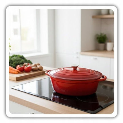 Hage - Braadpan - Geëmailleerde Gietijzeren Braadpan met Deksel - Oven & Inductie Geschikt - Voor Braden, Stoven en Ovenschotels - 6 Liters - 34 x 26 x 18 cm - Rood