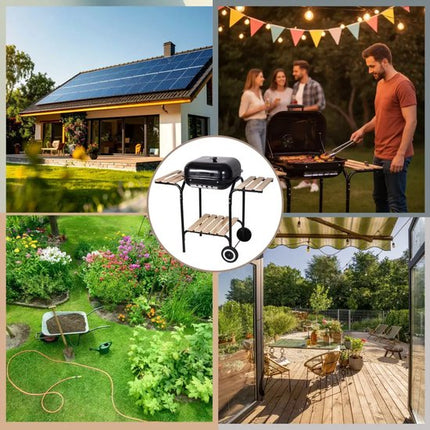 KINGHOFF Houtskoolbarbecue KH-2034 - BBQ met Deksel, Zijtafels en Wielen - 43 x 39,6 cm
